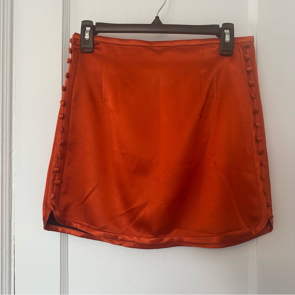 Zara Small Mini Skirt Size Small Metallic Copper Orange Mini A-Line Buttons New